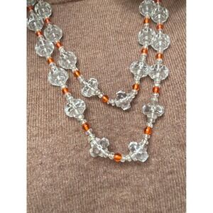 Vintage Art Deco Faceted Crystal Orange Beaded Necklace 1920s Flapper
